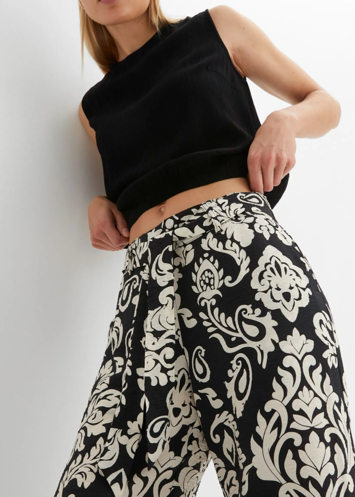 bonprix bonprix Pantalón palazzo Negro-gris guijarro Discount