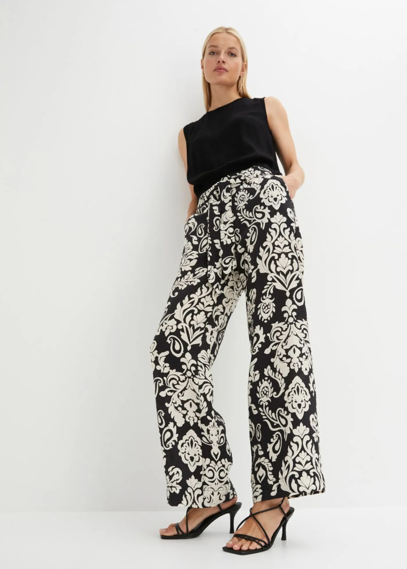 bonprix bonprix Pantalón palazzo Negro-gris guijarro Discount