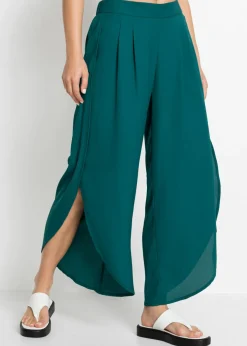 bonprix bonprix Pantalón palazzo con abertura Azul petróleo Hot