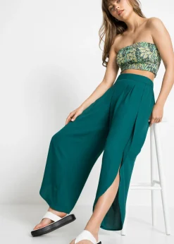 bonprix bonprix Pantalón palazzo con abertura Azul petróleo Hot