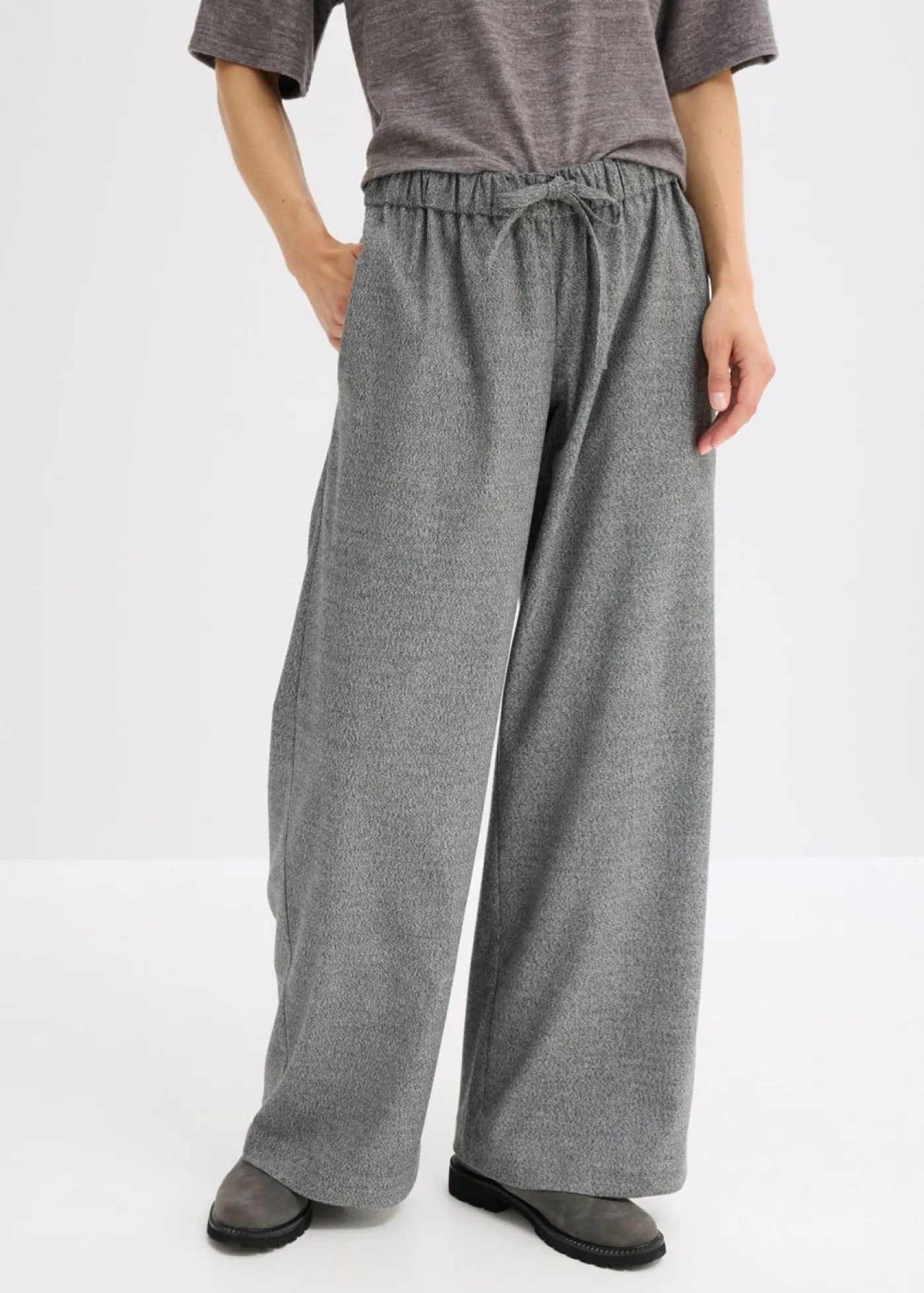 bonprix bonprix Pantalón palazzo con aspecto de lana antracita jaspeado moteado Best