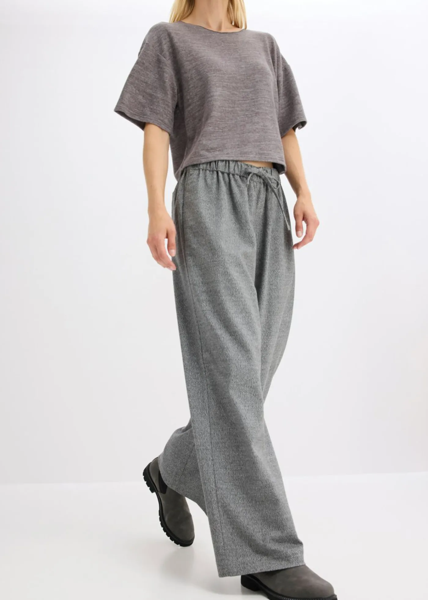 bonprix bonprix Pantalón palazzo con aspecto de lana antracita jaspeado moteado Best