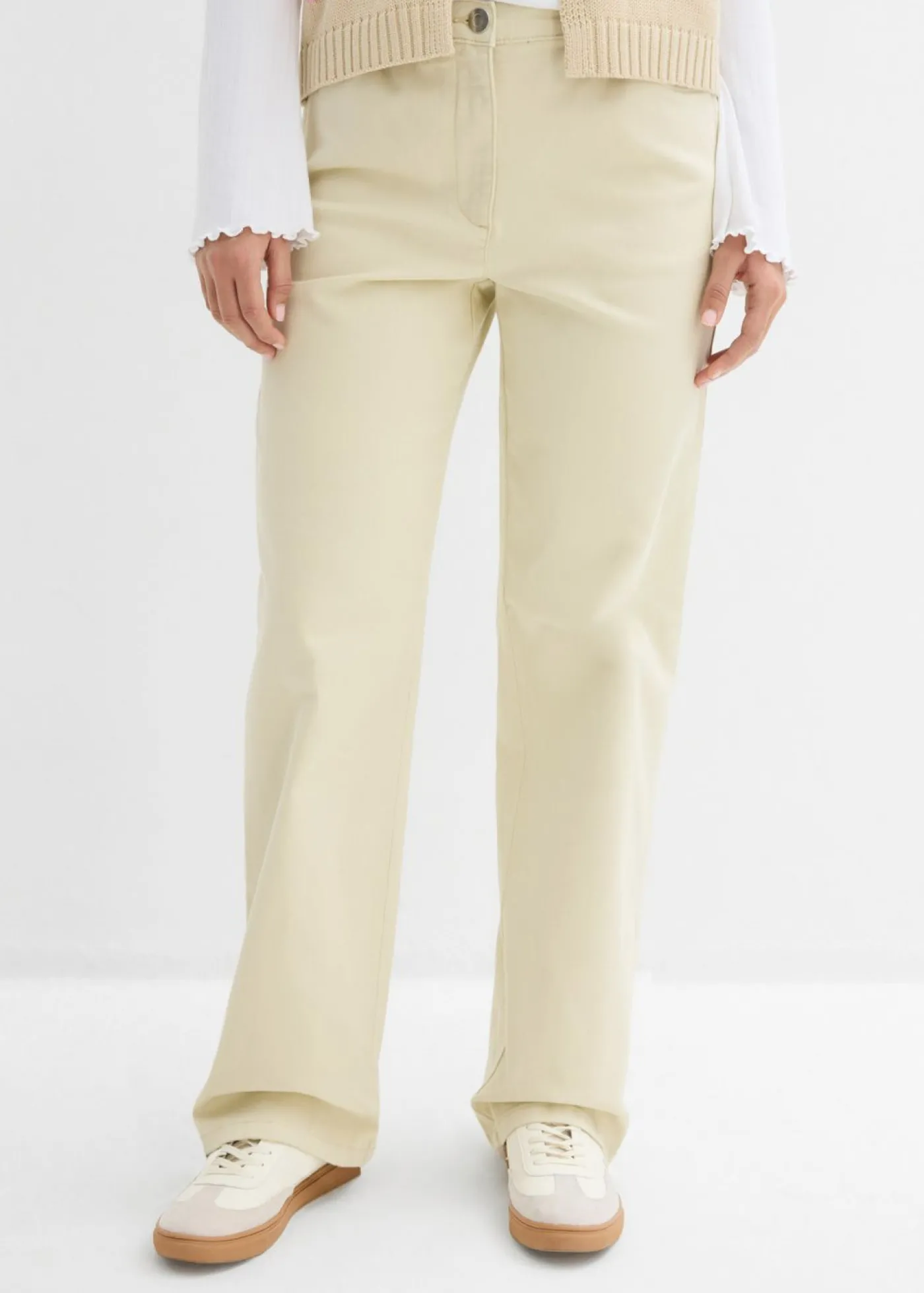 bonprix bonprix Pantalón palazzo con cinturilla cómoda y talle alto Arena claro Hot