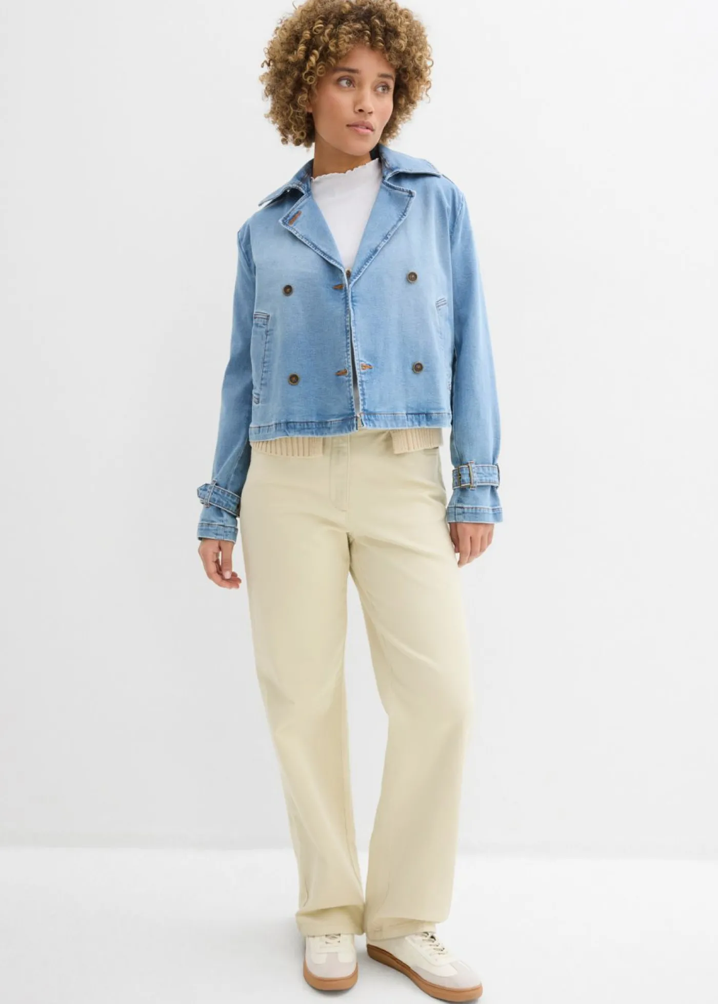 bonprix bonprix Pantalón palazzo con cinturilla cómoda y talle alto Arena claro Hot