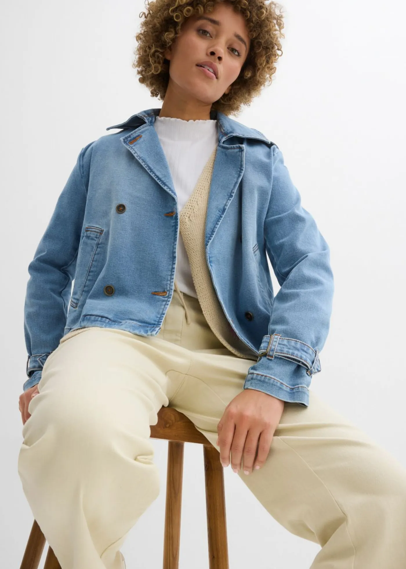 bonprix bonprix Pantalón palazzo con cinturilla cómoda y talle alto Arena claro Hot