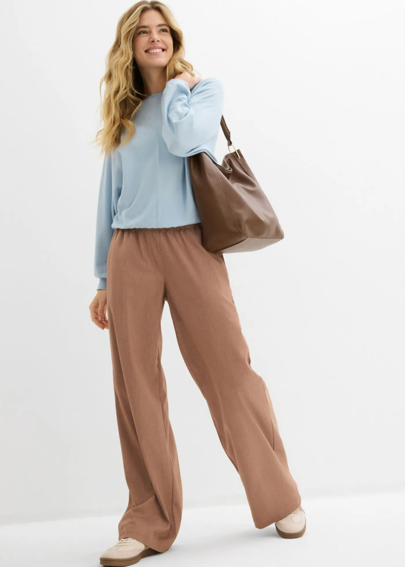 bonprix bonprix Pantalón palazzo con cintura cómoda marrón castaño moteado Discount