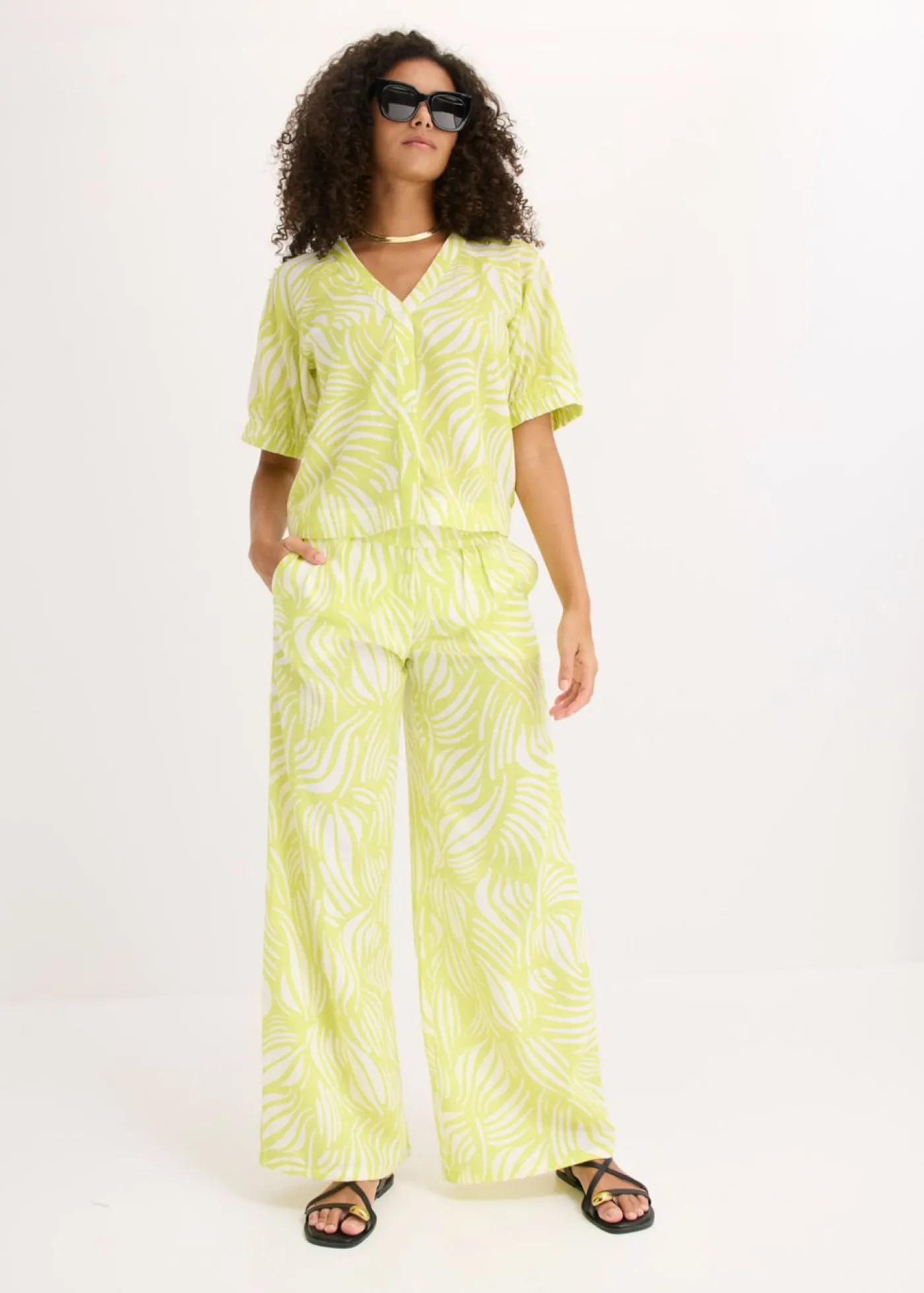 bonprix bonprix Pantalón palazzo con cintura cómoda amarillo cítrico-blanco lana Clearance