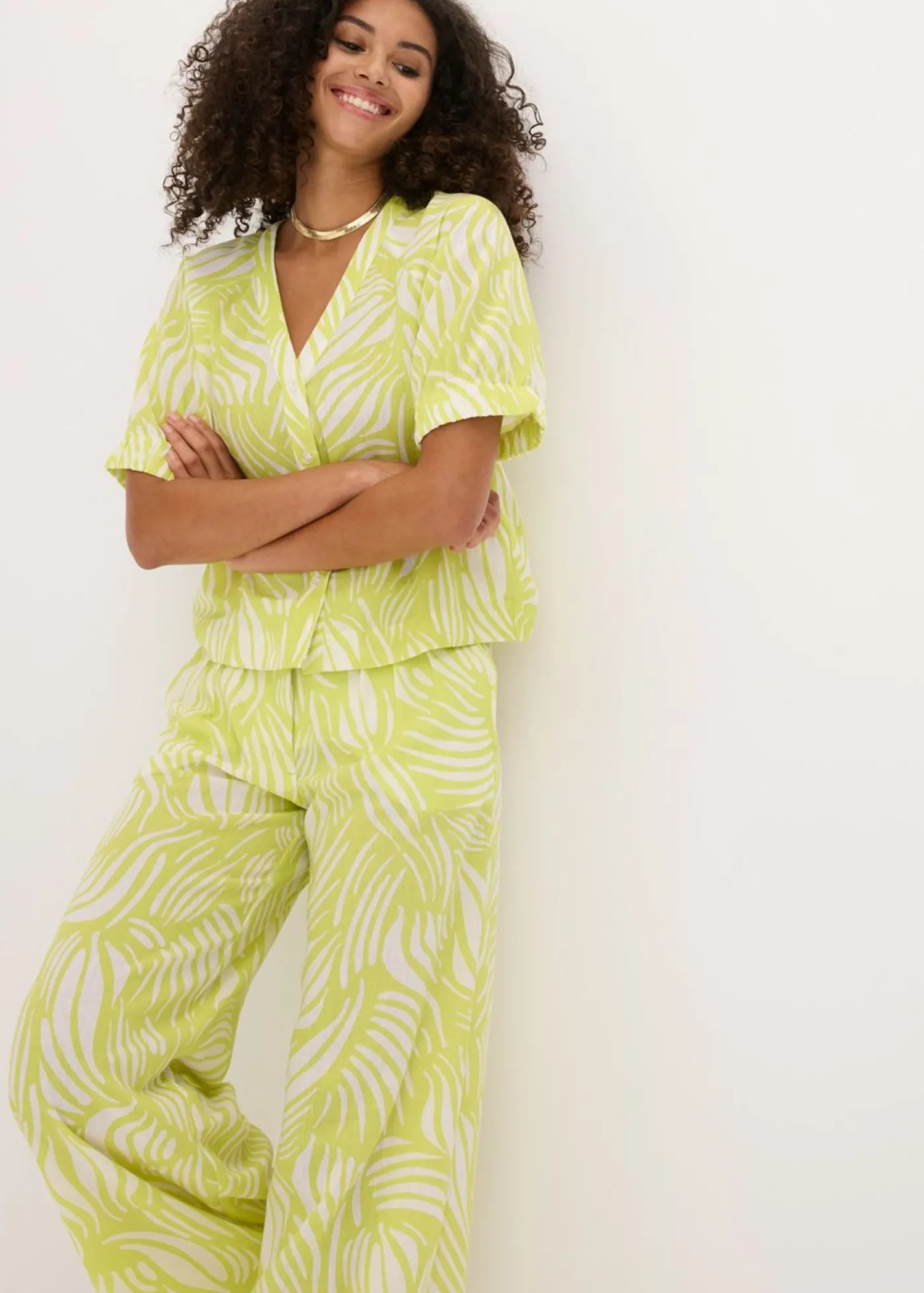 bonprix bonprix Pantalón palazzo con cintura cómoda amarillo cítrico-blanco lana Clearance