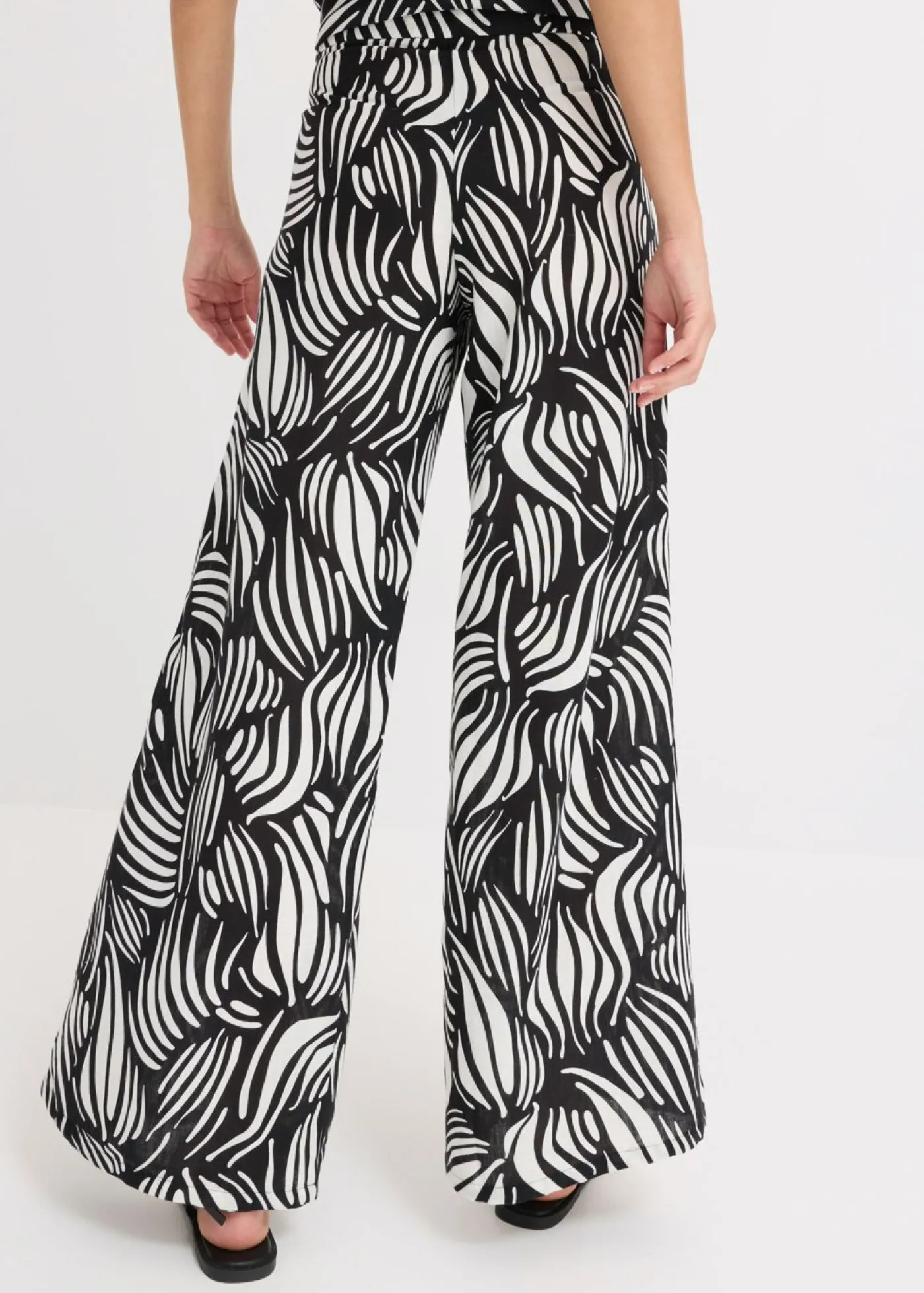 bonprix bonprix Pantalón palazzo con cintura cómoda Negro-blanco lana Clearance
