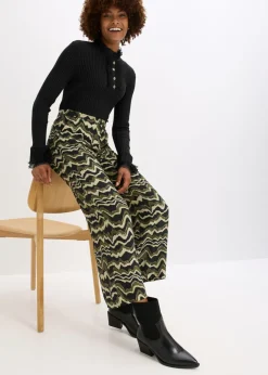 bonprix bonprix Pantalón palazzo de crepé de viscosa Verde oliva oscuro Online