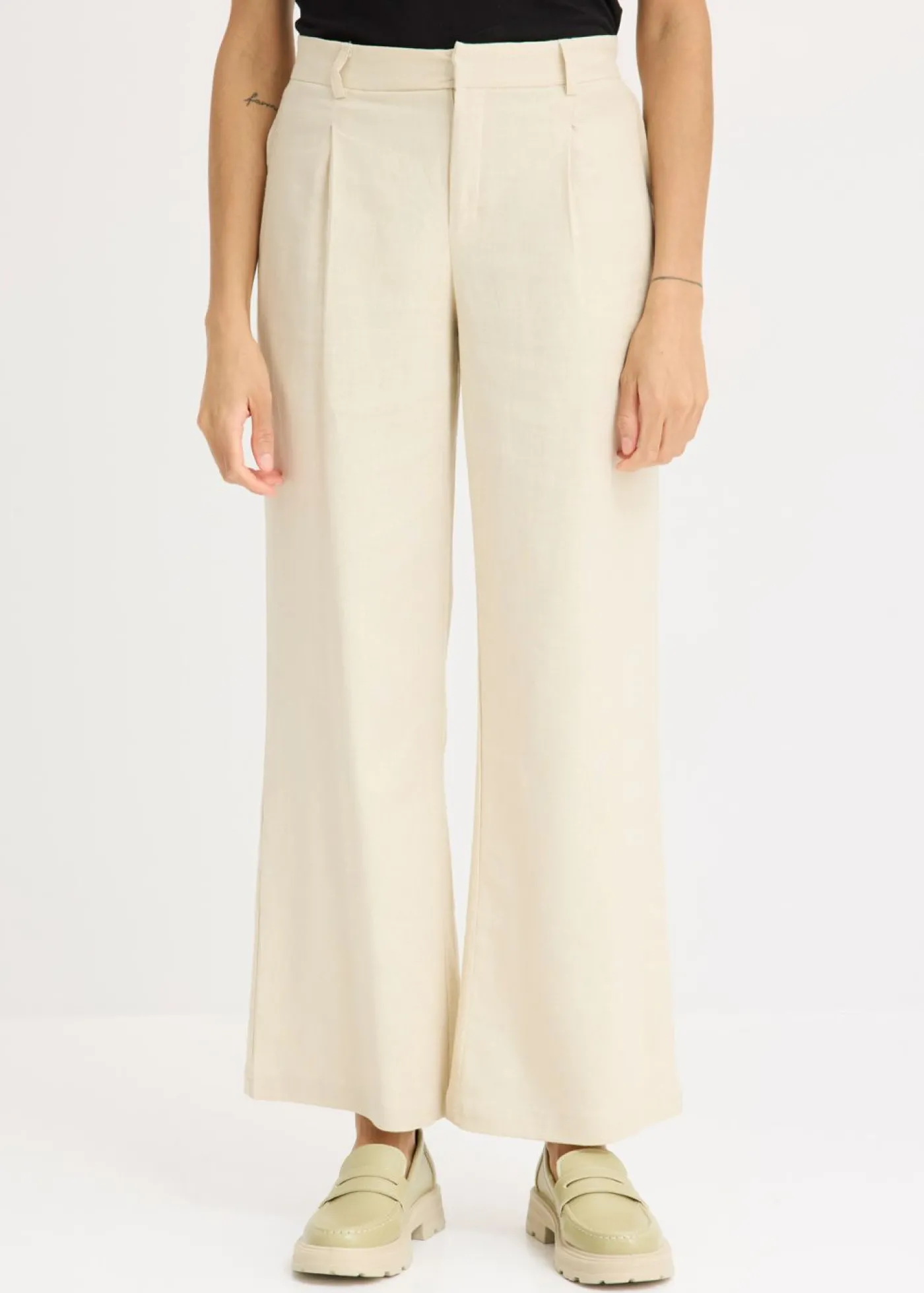 bonprix bonprix Pantalón palazzo de lino Arena claro Outlet