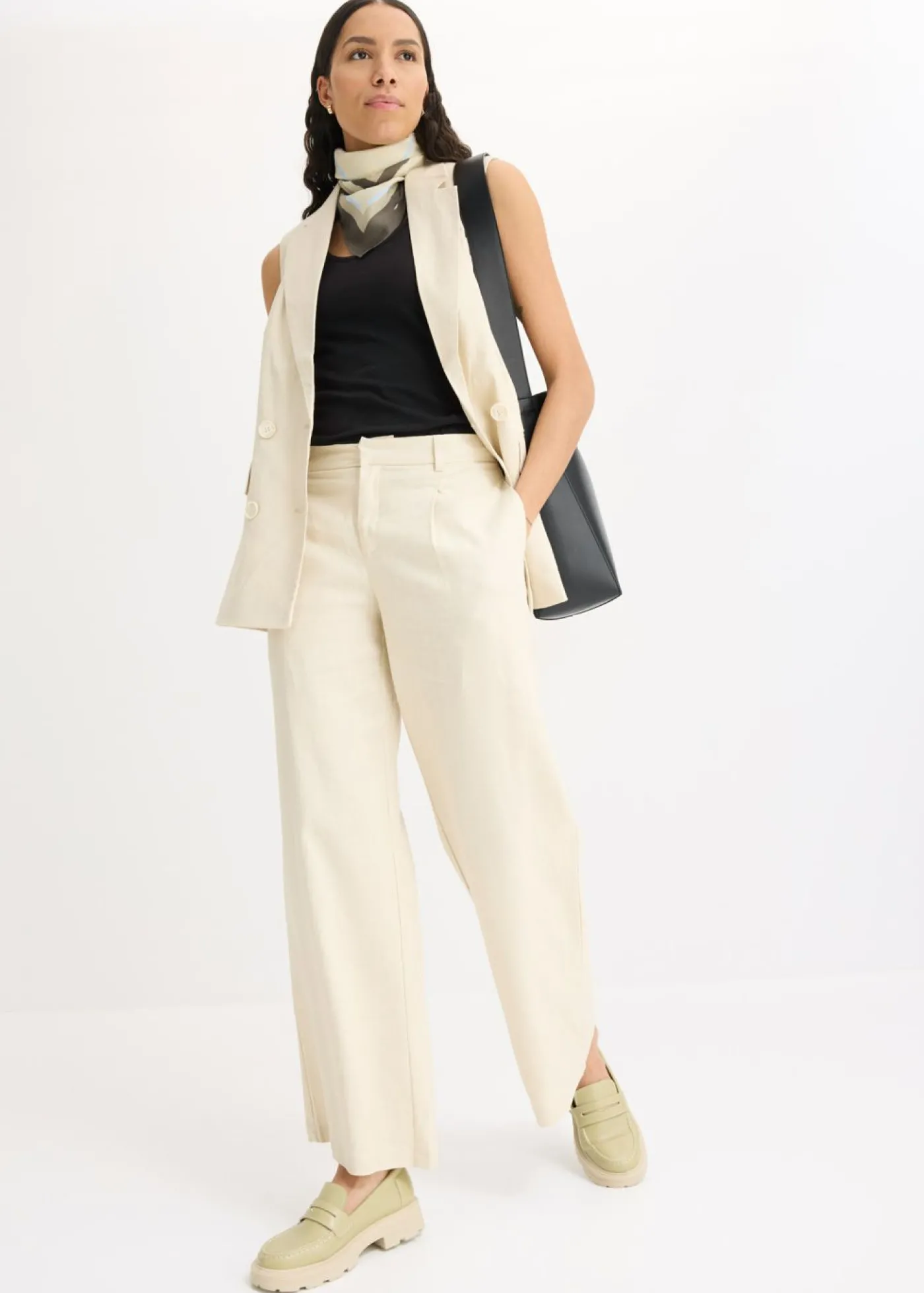 bonprix bonprix Pantalón palazzo de lino Arena claro Outlet