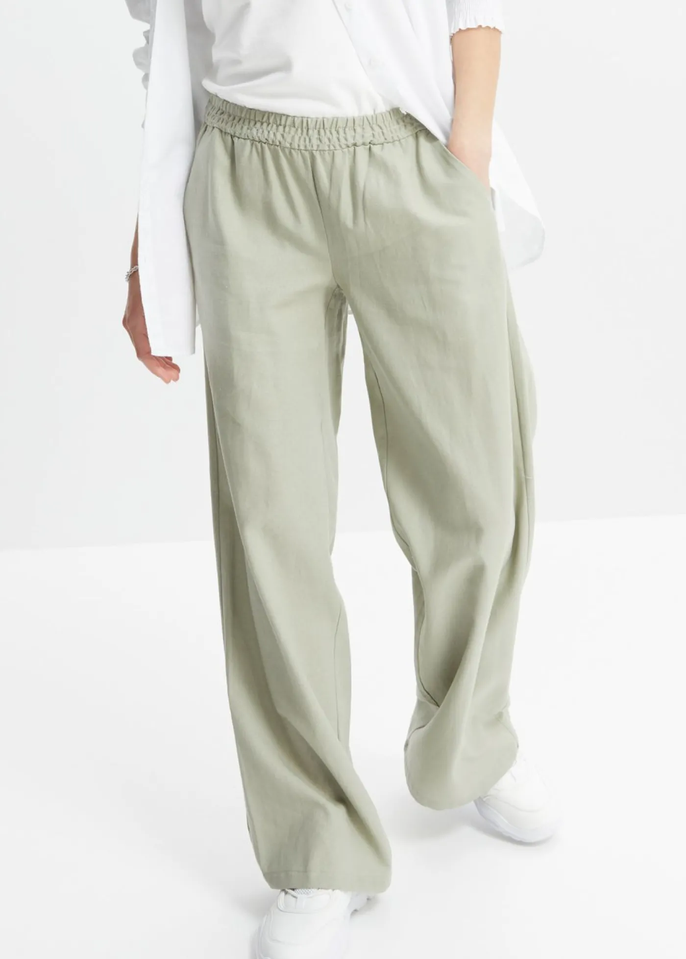 bonprix bonprix Pantalón palazzo de lino Verde alga New