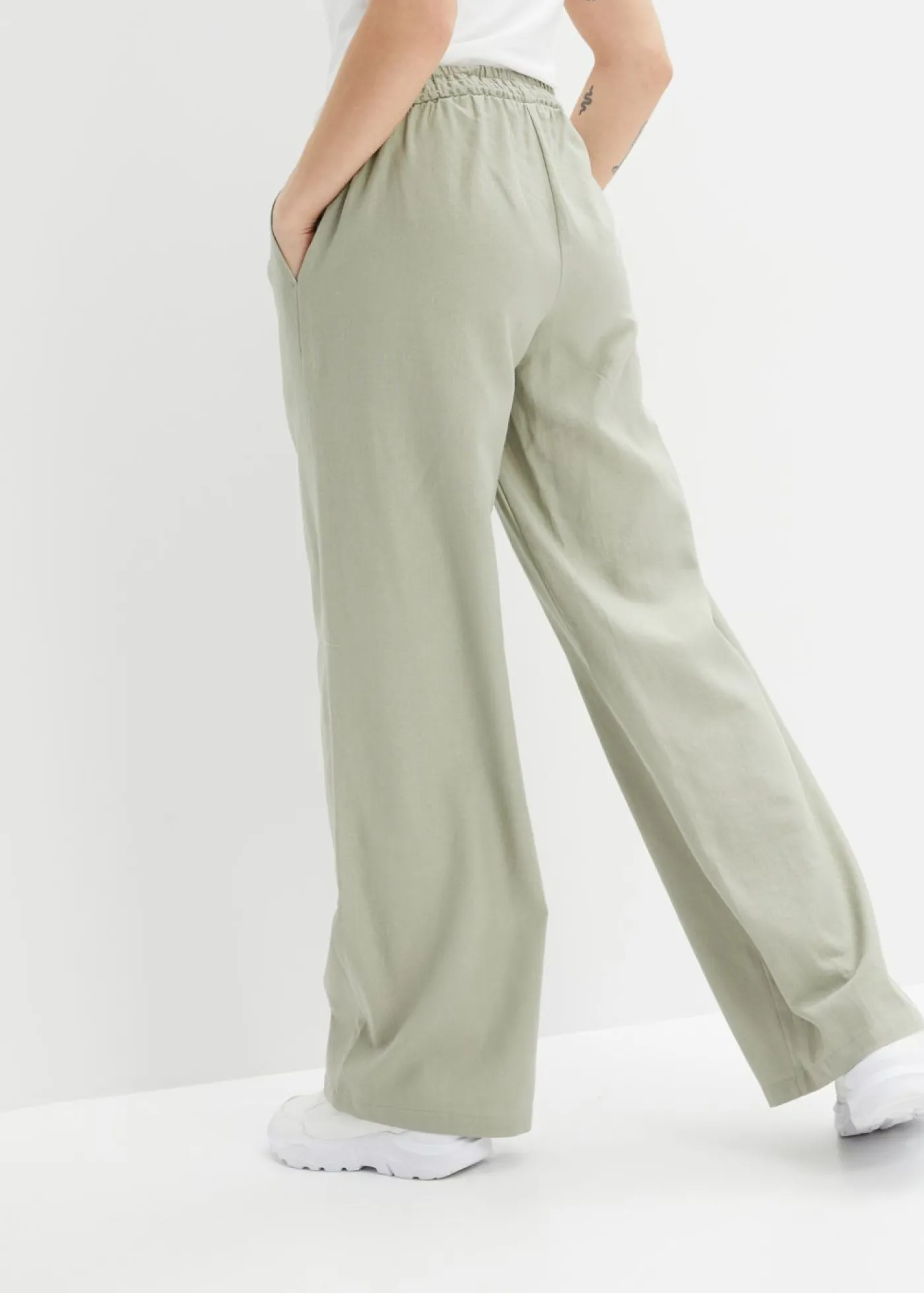 bonprix bonprix Pantalón palazzo de lino Verde alga New