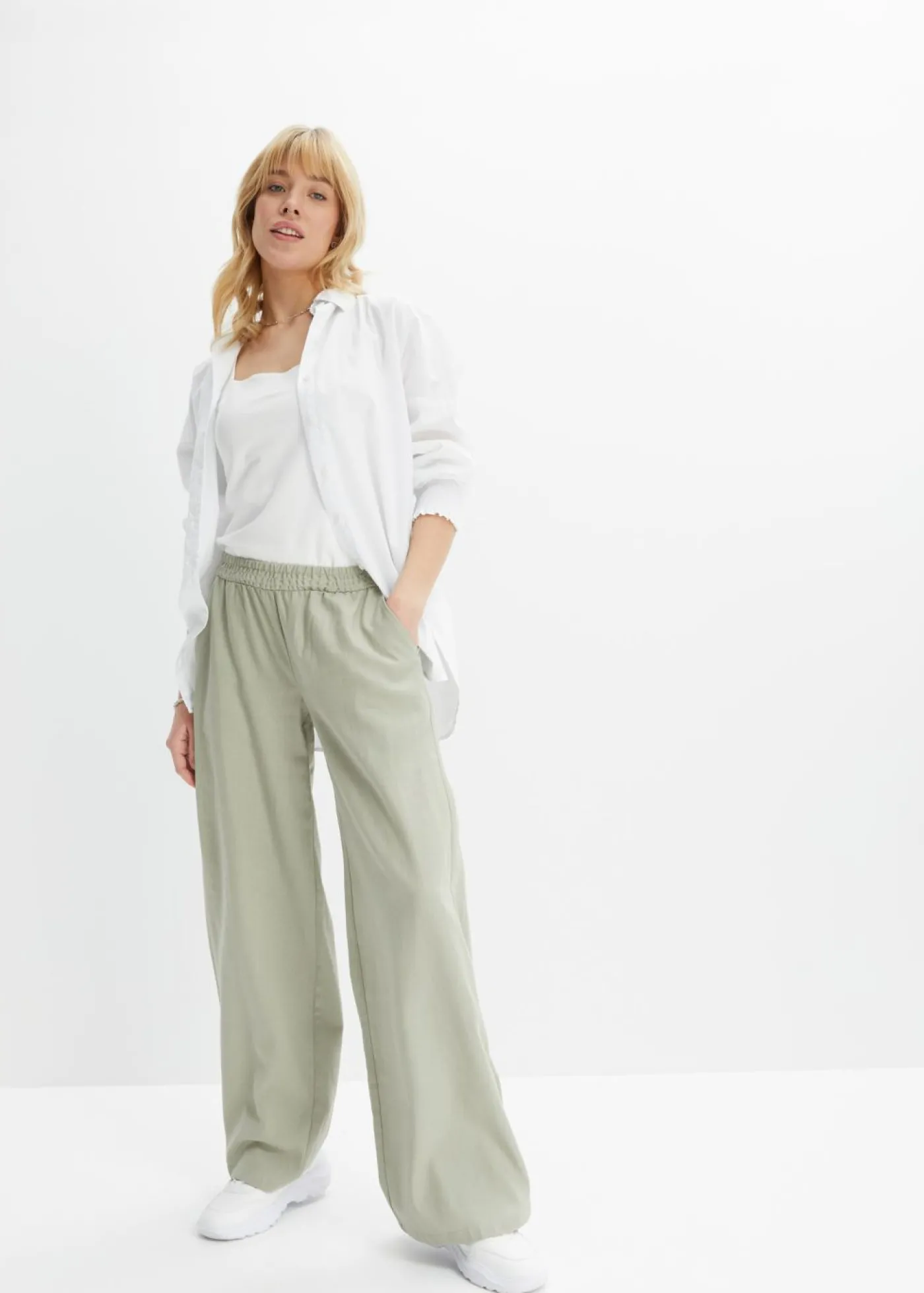 bonprix bonprix Pantalón palazzo de lino Verde alga New
