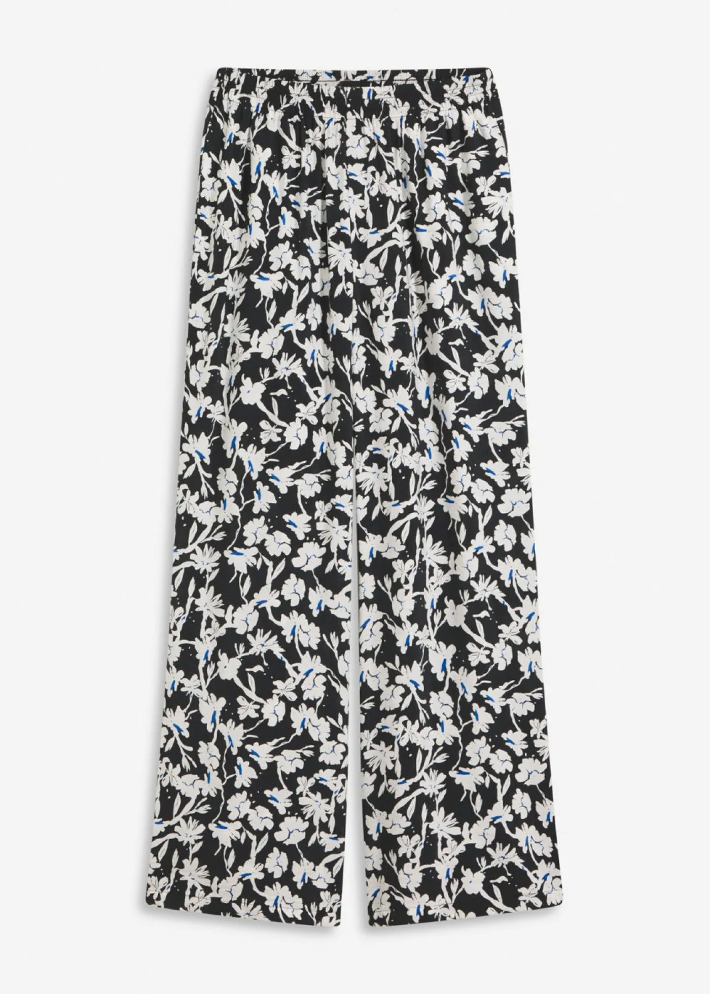 bonprix bonprix Pantalón palazzo de material estructurado Negro-blanco lana de flores Hot