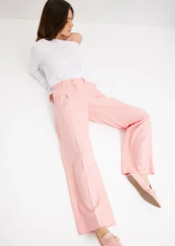 bonprix bonprix Pantalón palazzo de mezcla de lino ligero rosa pálido Hot