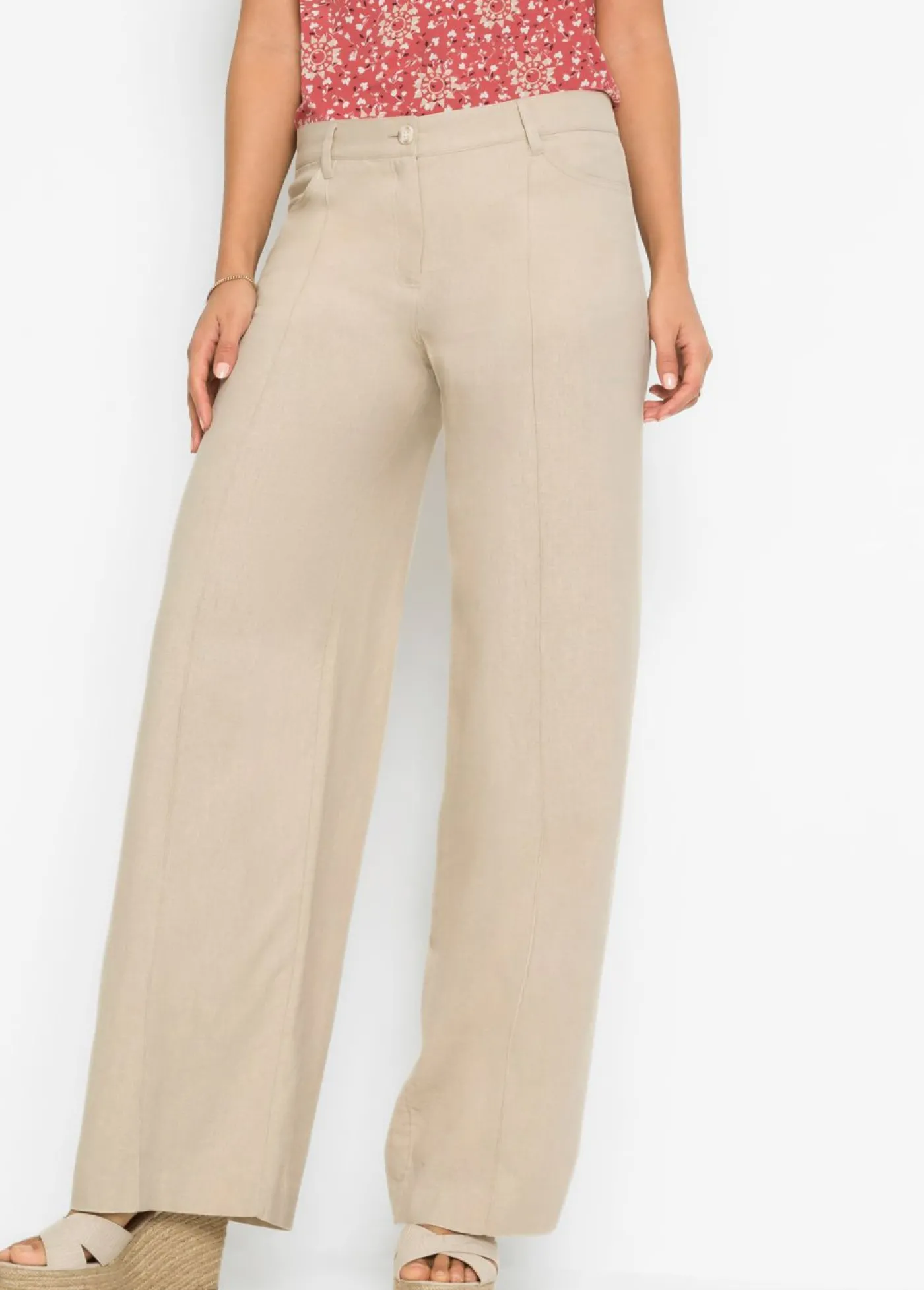 bonprix bonprix Pantalón palazzo de mezcla de lino Beige Sale