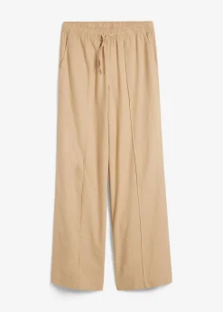 bonprix bonprix Pantalón palazzo de mezcla ligera de viscosa y lino Café con leche Hot