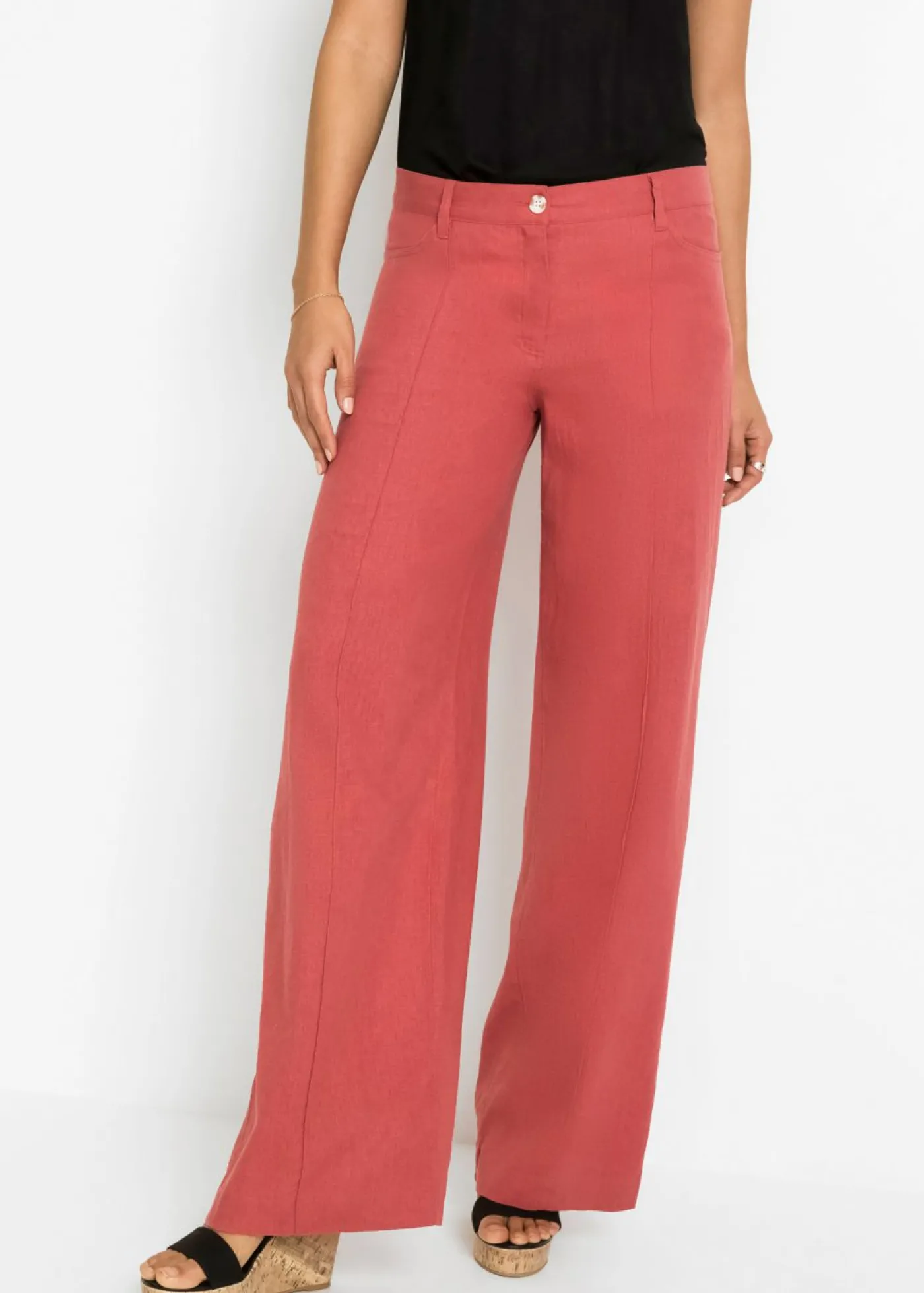 bonprix bonprix Pantalón palazzo de mezcla de lino rojo mate Clearance