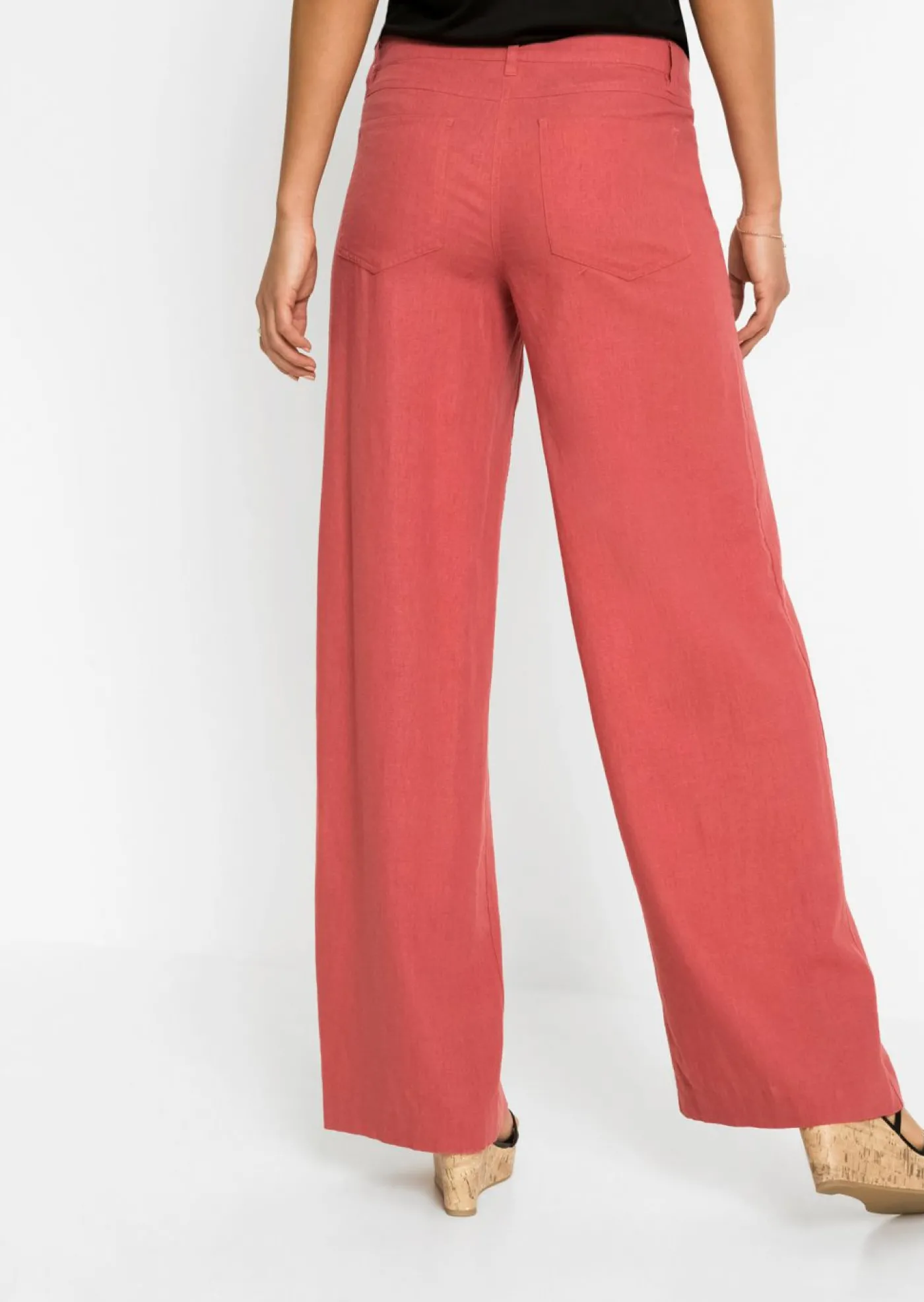 bonprix bonprix Pantalón palazzo de mezcla de lino rojo mate Clearance