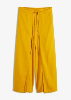 bonprix bonprix Pantalón palazzo de mezcla de lino Oro ocre Outlet