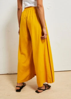 bonprix bonprix Pantalón palazzo de mezcla de lino Oro ocre Outlet