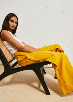 bonprix bonprix Pantalón palazzo de mezcla de lino Oro ocre Outlet