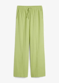 bonprix bonprix Pantalón palazzo de mezcla ligera de viscosa y lino Verde pera Clearance