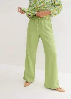 bonprix bonprix Pantalón palazzo de mezcla ligera de viscosa y lino Verde pera Clearance