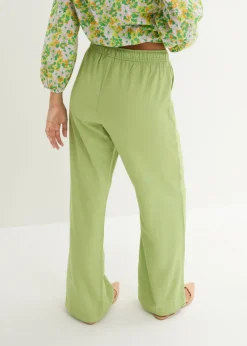 bonprix bonprix Pantalón palazzo de mezcla ligera de viscosa y lino Verde pera Clearance
