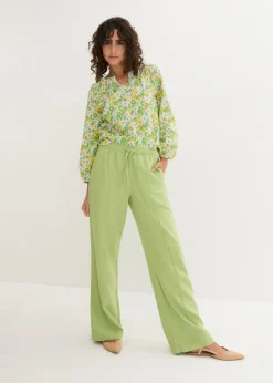 bonprix bonprix Pantalón palazzo de mezcla ligera de viscosa y lino Verde pera Clearance