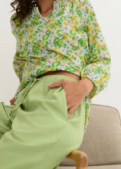 bonprix bonprix Pantalón palazzo de mezcla ligera de viscosa y lino Verde pera Clearance