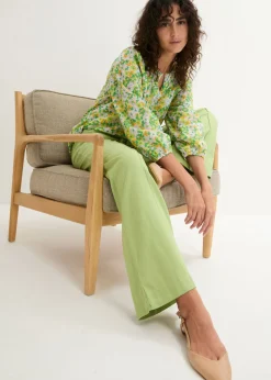 bonprix bonprix Pantalón palazzo de mezcla ligera de viscosa y lino Verde pera Clearance
