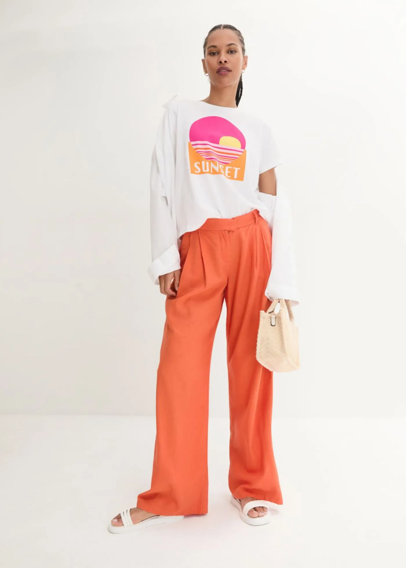 bonprix bonprix Pantalón palazzo de mezcla ligera de viscosa y lino Naranja cobrizo Best
