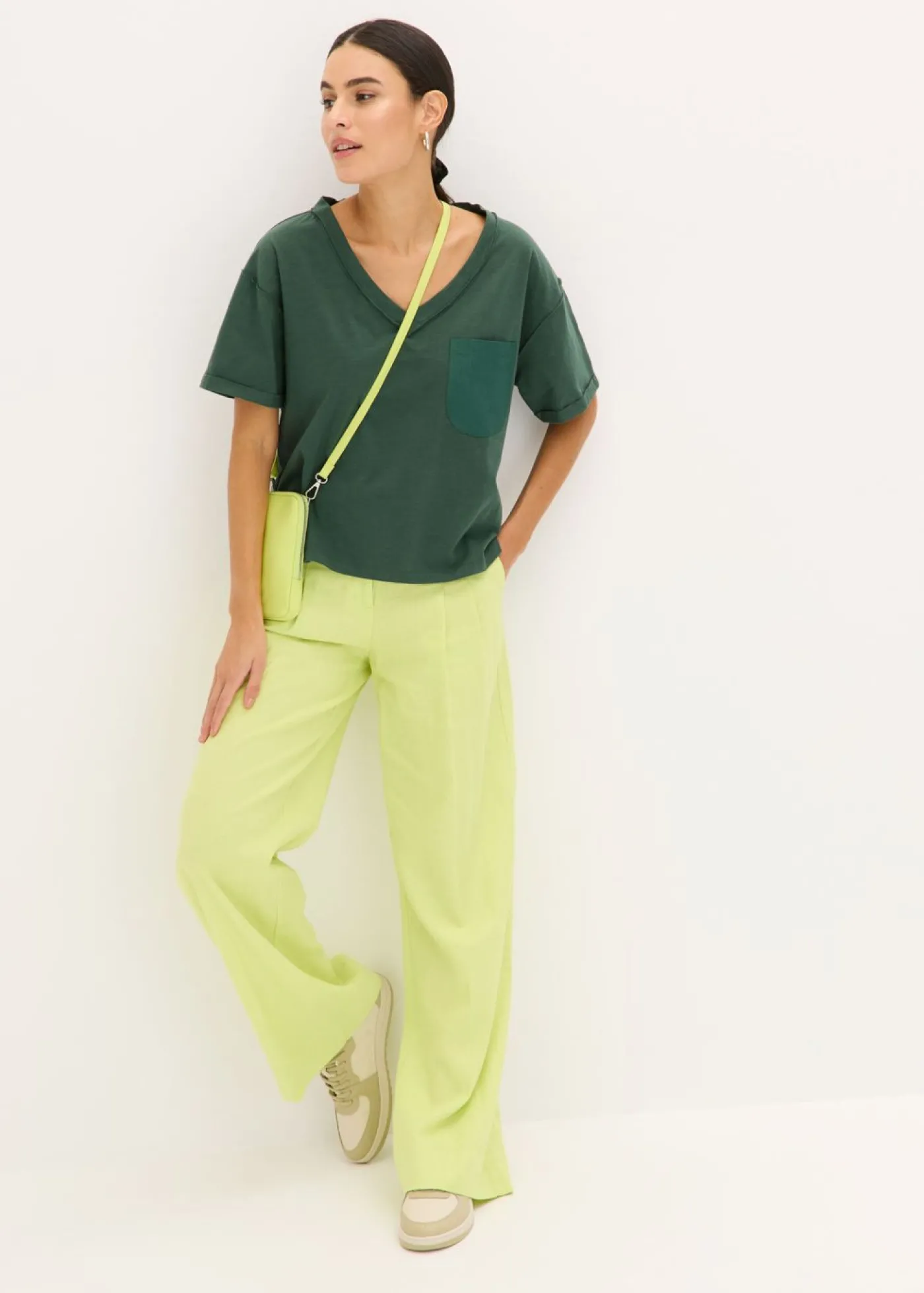 bonprix bonprix Pantalón palazzo de mezcla de lino ligero Verde menta