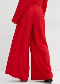 bonprix bonprix Pantalón palazzo de mezcla de viscosa arrugada con estructura Rojo salsa Clearance