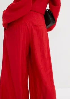 bonprix bonprix Pantalón palazzo de mezcla de viscosa arrugada con estructura Rojo salsa Clearance