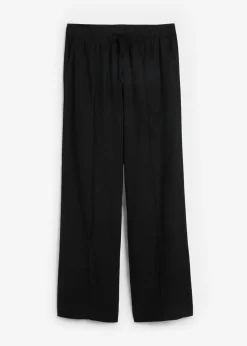 bonprix bonprix Pantalón palazzo de mezcla ligera de viscosa y lino Negro Hot