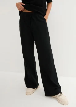 bonprix bonprix Pantalón palazzo de mezcla ligera de viscosa y lino Negro Hot