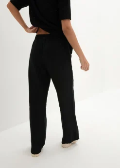 bonprix bonprix Pantalón palazzo de mezcla ligera de viscosa y lino Negro Hot