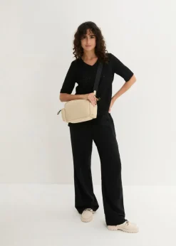 bonprix bonprix Pantalón palazzo de mezcla ligera de viscosa y lino Negro Hot