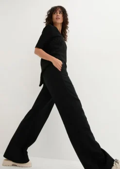 bonprix bonprix Pantalón palazzo de mezcla ligera de viscosa y lino Negro Hot