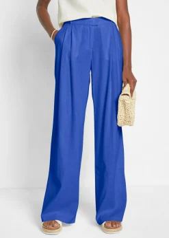 bonprix bonprix Pantalón palazzo de mezcla ligera de viscosa y lino Azul azafata