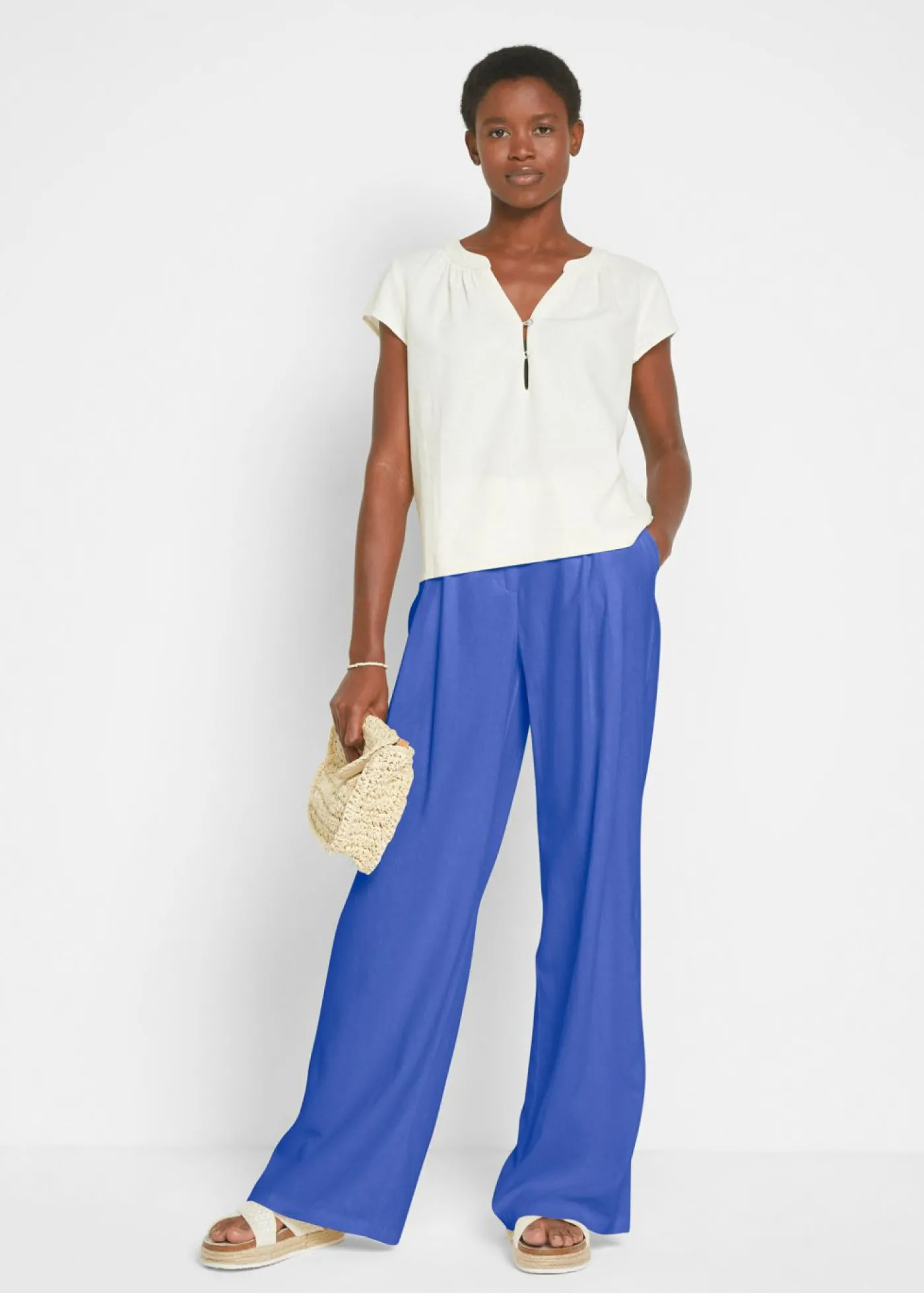 bonprix bonprix Pantalón palazzo de mezcla ligera de viscosa y lino Azul azafata