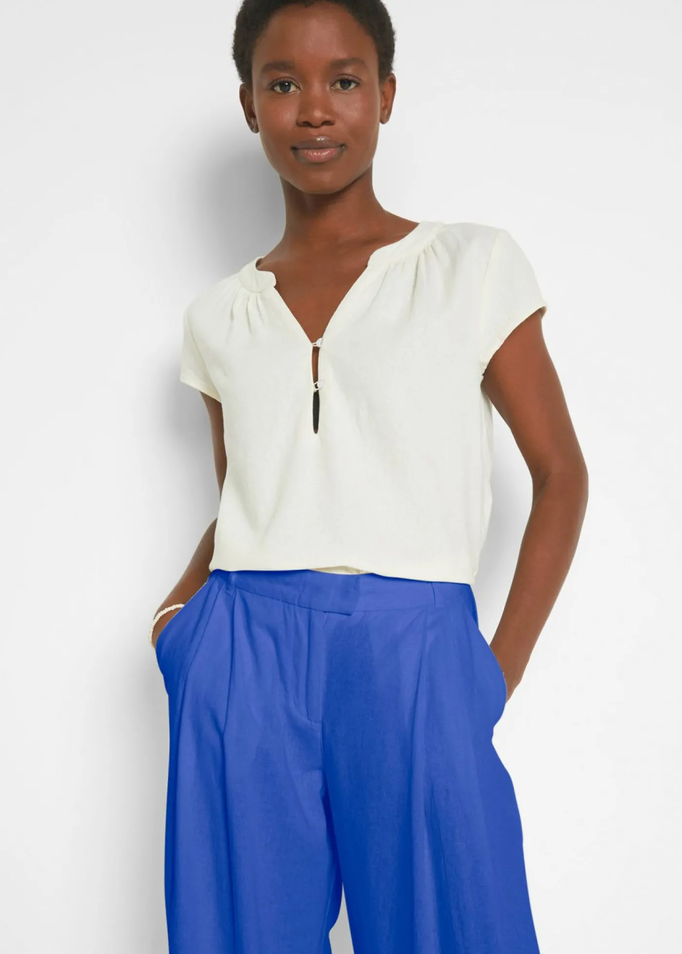 bonprix bonprix Pantalón palazzo de mezcla ligera de viscosa y lino Azul azafata