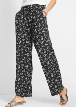 bonprix bonprix Pantalón palazzo de mezcla de viscosa Negro de flores Clearance