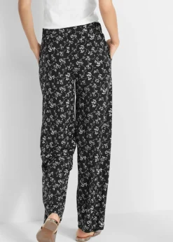 bonprix bonprix Pantalón palazzo de mezcla de viscosa Negro de flores Clearance