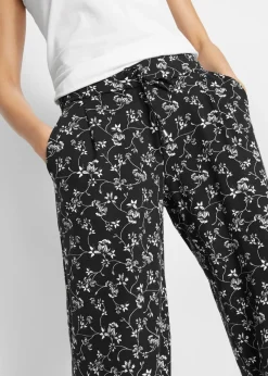 bonprix bonprix Pantalón palazzo de mezcla de viscosa Negro de flores Clearance