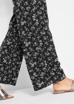 bonprix bonprix Pantalón palazzo de mezcla de viscosa Negro de flores Clearance
